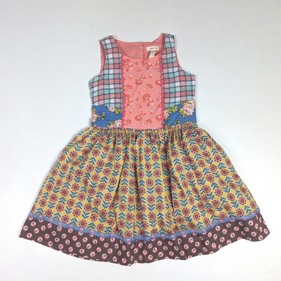 Matilda Jane Dress Girls Sz 8 Bethany Fancy Shasta Pink Plaid Floral